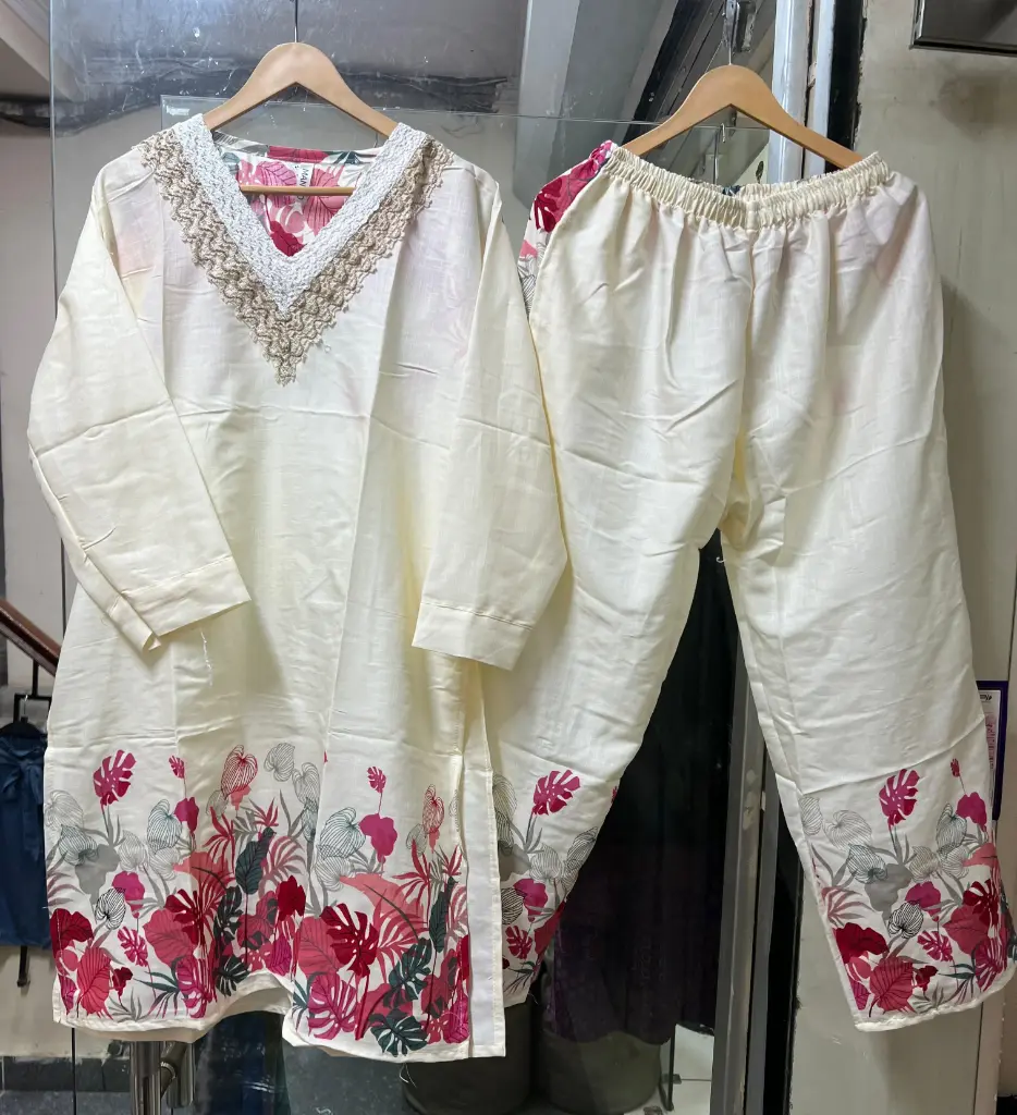 Printed Co ord set with neck work