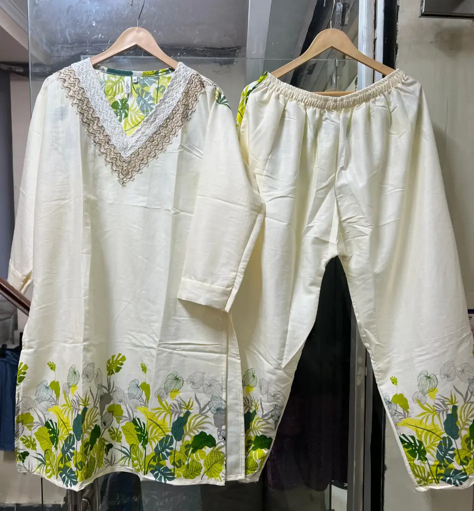Printed Co ord set with neck work