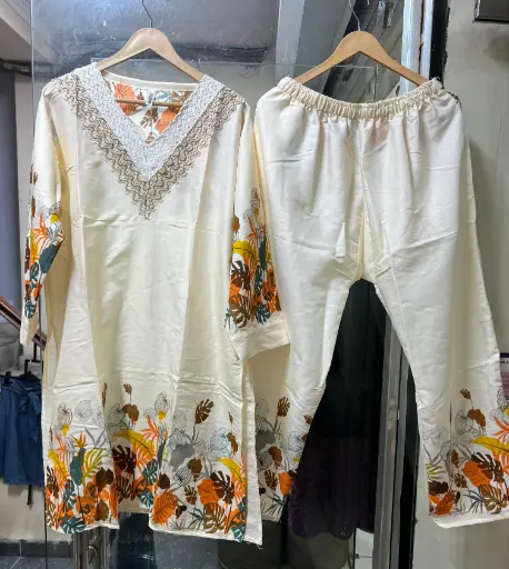 Printed Co ord set with neck work