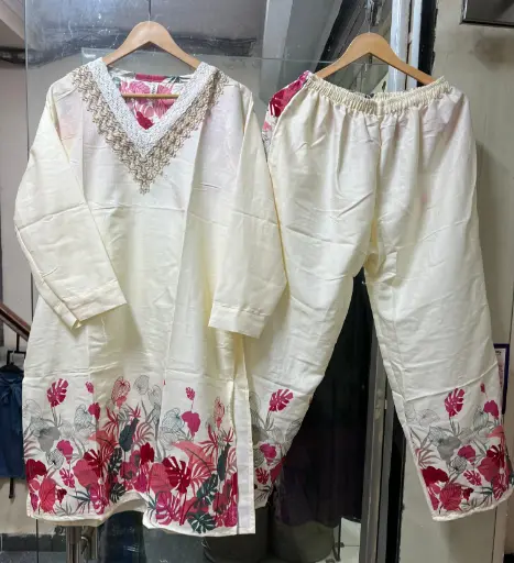 Printed Co ord set with neck work